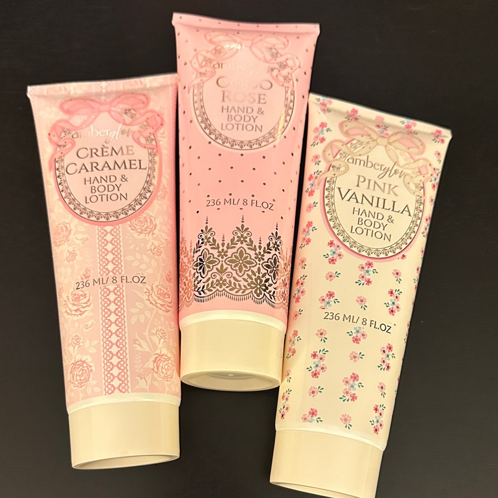 🎀 Amberglow lotion set bow & lace theme coco rose pink vanilla crème caramel 3